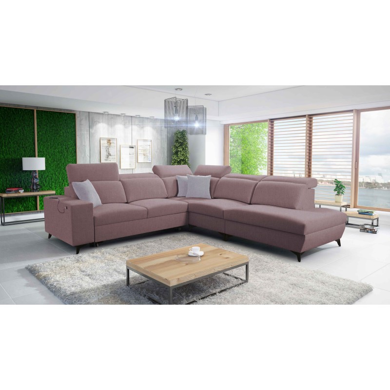 Ecksofa Alto IX Mix mit Schlaffunktion und verstellbaren Kopfstützen in Stoff Plecionka, Sawana 61