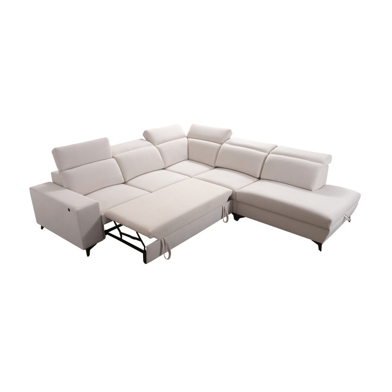 Alto IX Mix corner sofa with a sleeping function and adjustable headrests in Plecionka fabric, Sawana 84.