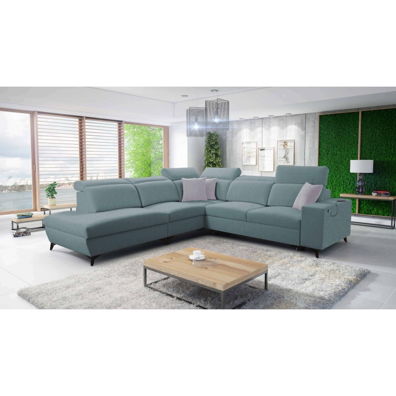 Alto IX Mix corner sofa with a sleeping function and adjustable headrests in Plecionka fabric, Sawana 72