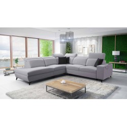 Esquina Alto IX Mix con función de cama y reposacabezas ajustables en tela Plecionka, Sawana 84