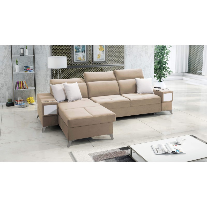 Sofá esquinero de lujo Porto I con función de cama - Terciopelo | Hidrofóbico, Casablanca 2304