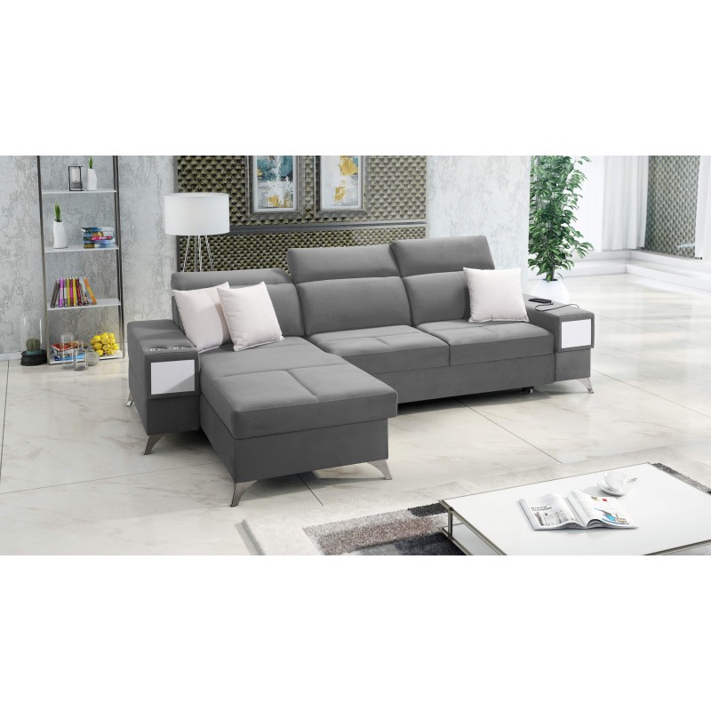 Luxury corner sofa Porto I with sleeping function - Velvet | Hydrophobic, Casablanca 2314