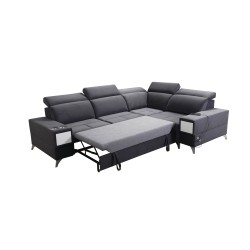 Porto II corner sofa with sleeping function, pull-out drawer, USB port - Velvet | Hydrophobic, Casablanca 2301