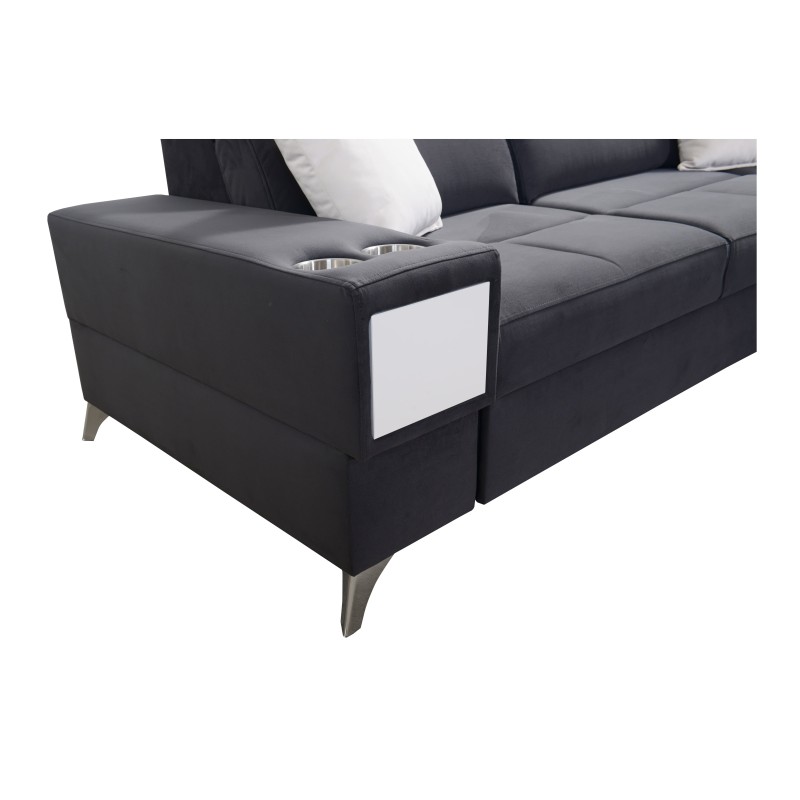 Porto II corner sofa with sleeping function, pull-out drawer, USB port - Velvet | Hydrophobic, Casablanca 2301
