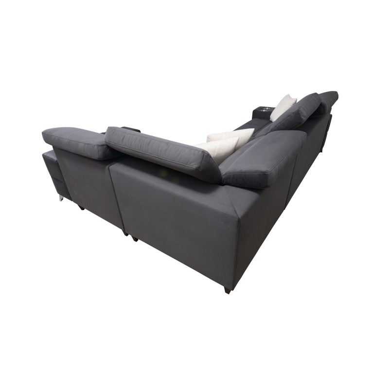 Porto II corner sofa with sleeping function, pull-out drawer, USB port - Velvet | Hydrophobic, Casablanca 2301