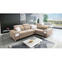 Porto II corner sofa with sleeping function, pull-out drawer, USB port - Velvet | Hydrophobic, Casablanca 2304