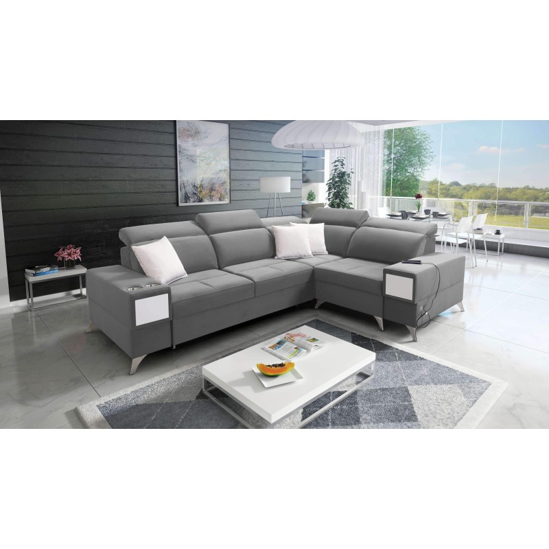Ecksofa Porto II mit Schlaffunktion, ausziehbarer Schublade, USB-Anschluss - Velours | Wasserabweisend, Casablanca 2314