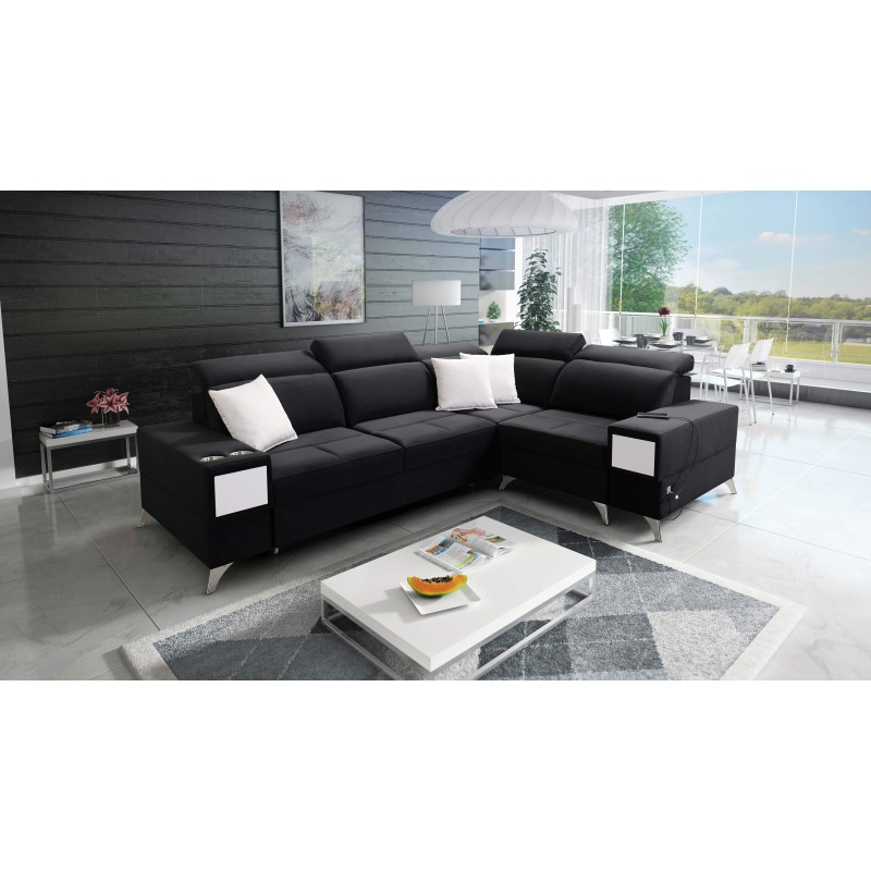 Porto II Ecksofa mit Schlaffunktion, ausziehbarer Schublade, USB-Anschluss - Samt | Hydrophob, Casablanca 2316