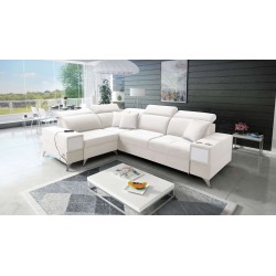 Ecksofa Porto II mit Schlaffunktion, ausziehbare Schublade, USB-Anschluss - Velours | Hydrophob, Casablanca 2301