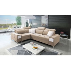 Ecksofa Porto II mit Schlaffunktion, ausziehbare Schublade, USB-Anschluss - Velours | Hydrophob, Casablanca 2304