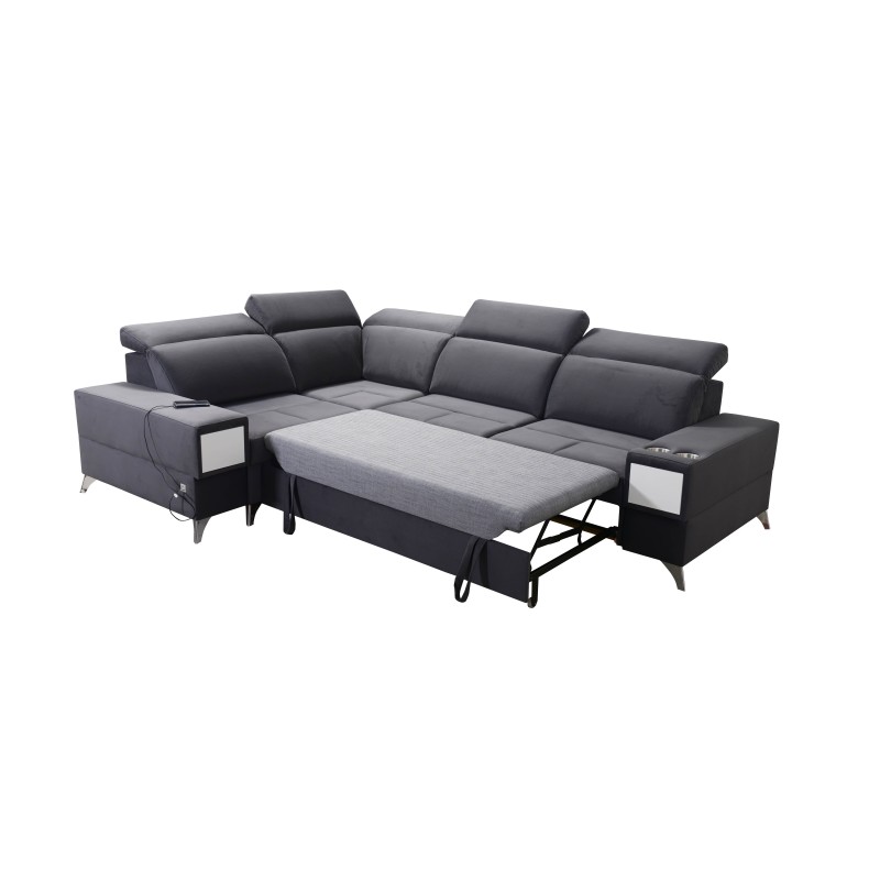 Ecksofa Porto II mit Schlaffunktion, ausziehbare Schublade, USB-Anschluss - Velours | Hydrophob, Casablanca 2304