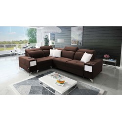 Porto II corner sofa with sleeping function, pull-out drawer, USB port - Velvet | Hydrophobic, Casablanca 2307