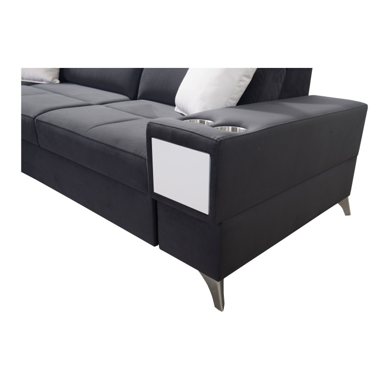 Ecksofa Porto II mit Schlaffunktion, ausziehbare Schublade, USB-Port - Velours | Hydrophob, Casablanca 2307