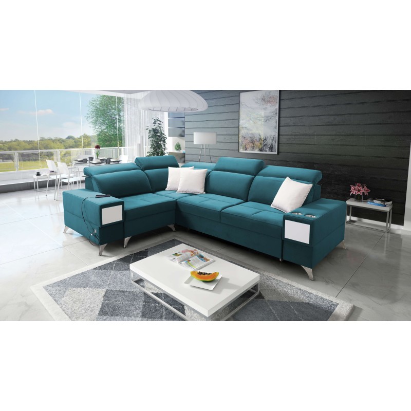 Ecksofa Porto II mit Schlaffunktion, ausziehbare Schublade, USB-Anschluss - Velours | Hydrophob, Casablanca 2313