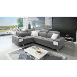 Sofá esquinero Porto II con función para dormir, cajón extraíble, puerto USB - Terciopelo | Hidrofóbico, Casablanca 2314.