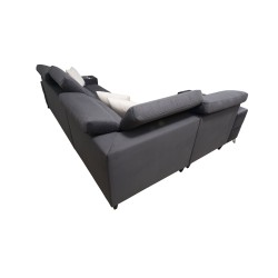 Sofá esquinero Porto II con función de cama, cajón extraíble, puerto USB - Terciopelo | Hidrofóbico, Casablanca 2316