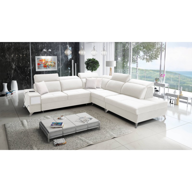 Porto IX Ecksofa mit Schlaffunktion | Velours | Hydrophob, Casablanca 2301 | Verstellbare Kopfstützen | USB-Anschluss