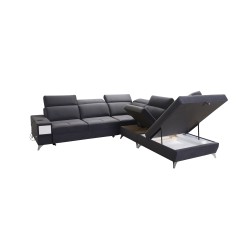 Porto IX Corner Sofa with Sleeping Function | Velvet | Hydrophobic, Casablanca 2301 | Adjustable Headrests | USB Port