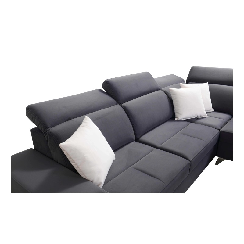 Porto IX Ecksofa mit Schlaffunktion | Velours | Hydrophob, Casablanca 2301 | Verstellbare Kopfstützen | USB-Anschluss