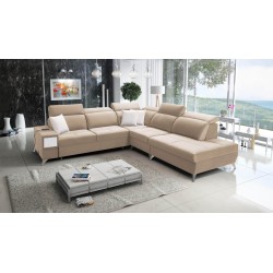 Ecksofa Porto IX mit Schlaffunktion | Velours | Hydrophob, Casablanca 2304 | Verstellbare Kopfstützen | USB-Anschluss