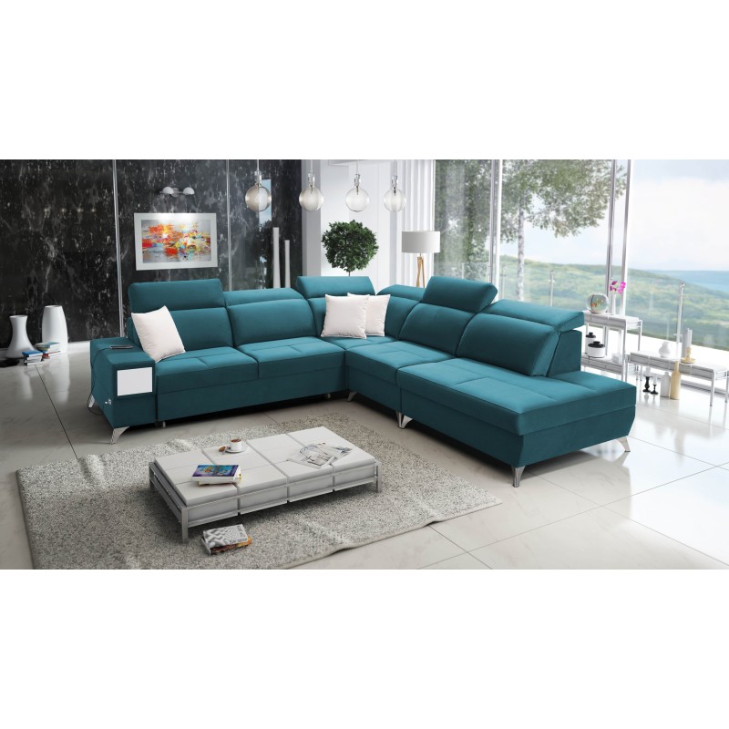 Narożnik Porto IX z funkcją spania | Welur | Hydrofobowa, Casablanca 2313 | Regulowane zagłówki | Port USB