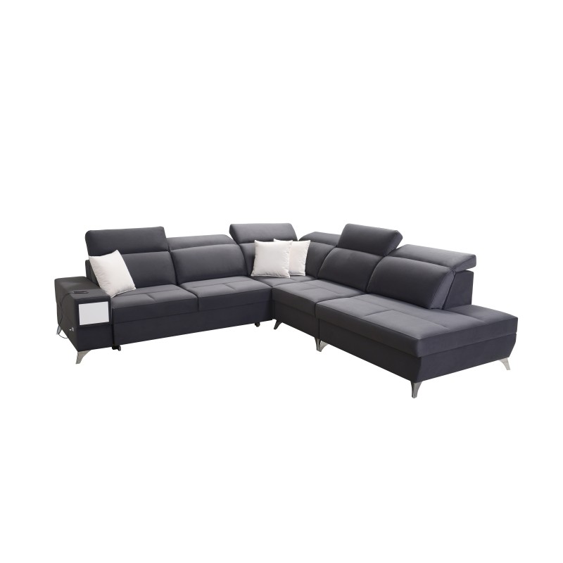 Porto IX Corner Sofa with Sleeping Function | Velvet | Water-Repellent, Casablanca 2314 | Adjustable Headrests | USB Port