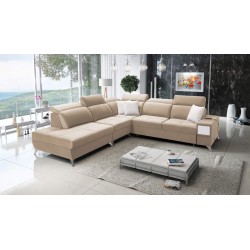 Porto IX Corner Sofa with Sleeping Function | Velvet | Water-Repellent, Casablanca 2304 | Adjustable Headrests | USB Port