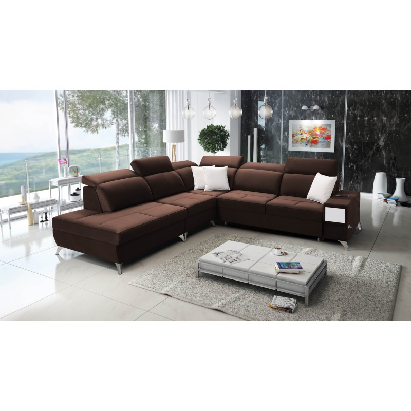 Ecksofa Porto IX mit Schlaffunktion | Velours | Hydrophob, Casablanca 2307 | Verstellbare Kopfstützen | USB-Anschluss