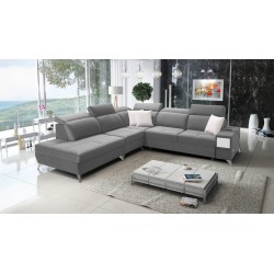 Ecksofa Porto IX mit Schlaffunktion | Velours | Hydrophob, Casablanca 2314 | Verstellbare Kopfstützen | USB-Anschluss