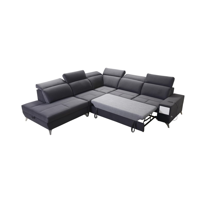 Ecksofa Porto IX mit Schlaffunktion | Velours | Hydrophob, Casablanca 2316 | Verstellbare Kopfstützen | USB-Anschluss
