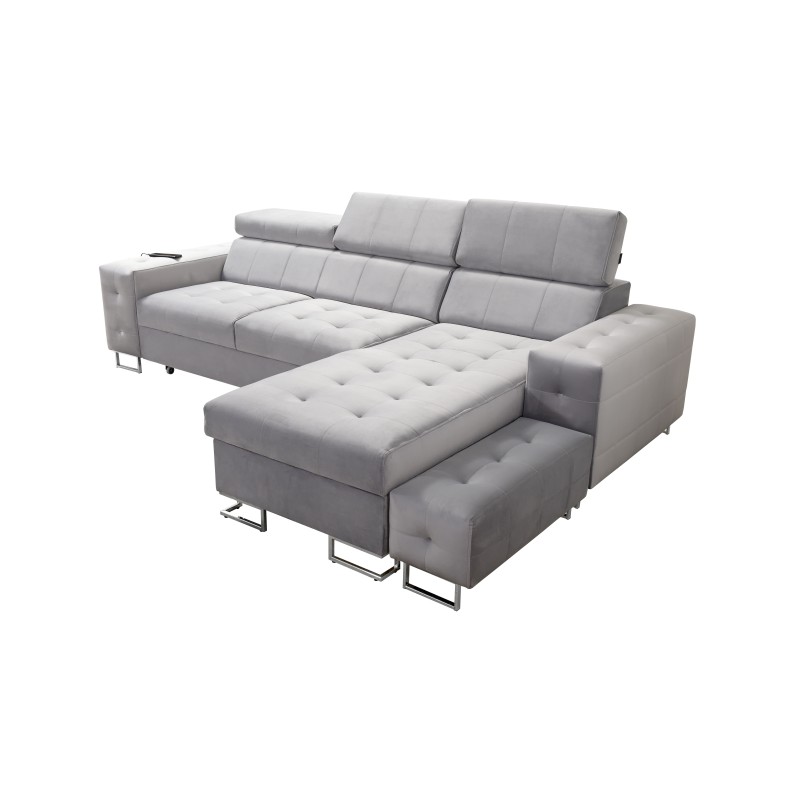 Sofá esquinero Fusion I con función de cama, reposacabezas ajustables y puerto USB | Muebles Fusion