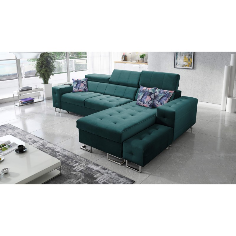 Sofá esquinero Fusion I con función de cama, reposacabezas ajustables y puerto USB | Muebles Fusion