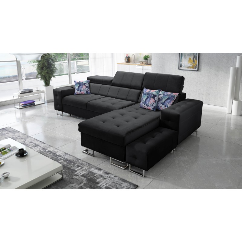 Sofá esquinero Fusion I con función de cama, reposacabezas ajustables y puerto USB | Muebles Fusion