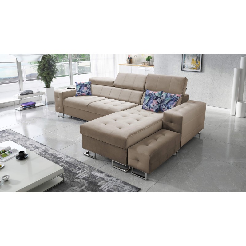 Sofá esquinero Fusion I con función de cama, reposacabezas ajustables y puerto USB | Muebles Fusion