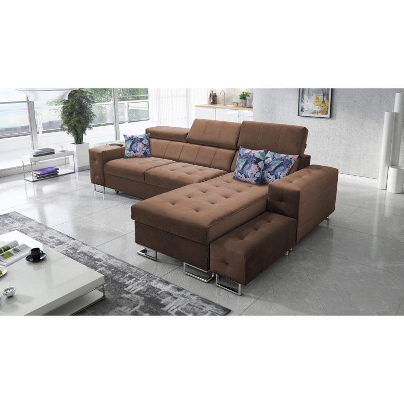 Sofá esquinero Fusion I con función de cama, reposacabezas ajustables y puerto USB | Muebles Fusion