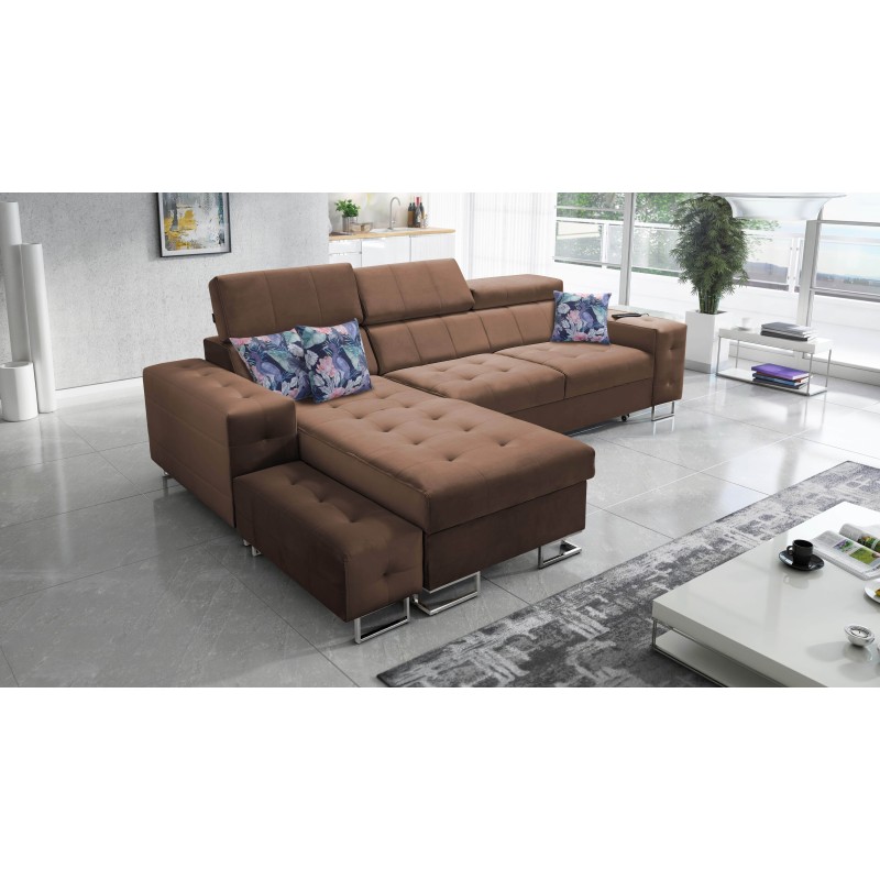 Sofá esquinero Fusion I con función de cama, reposacabezas ajustables y puerto USB | Muebles Fusion