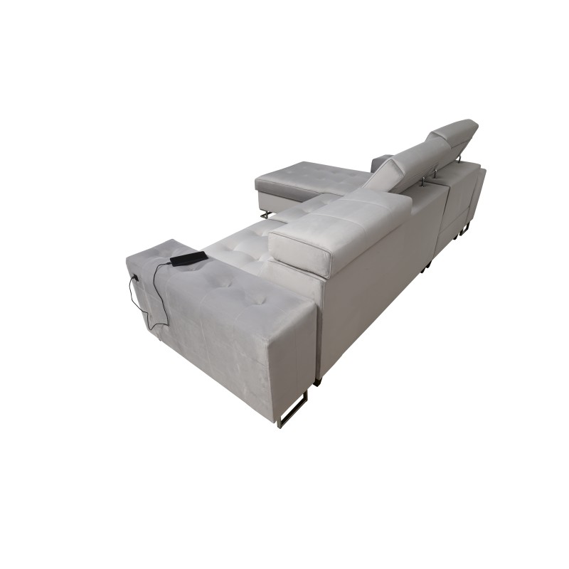 Sofá esquinero Fusion I con función de cama, reposacabezas ajustables y puerto USB | Muebles Fusion