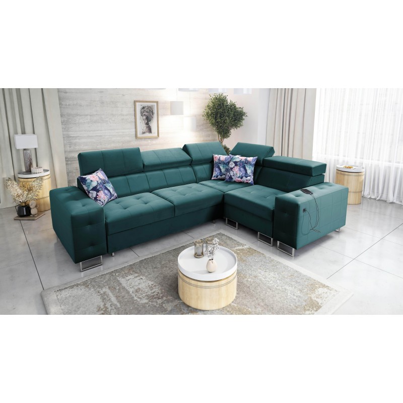 Narożnik Fusion II z funkcją spania w tkaninie Welur | Hydrofobowa, Magic Velvet 2221 | Idealny mebel do Twojego salonu