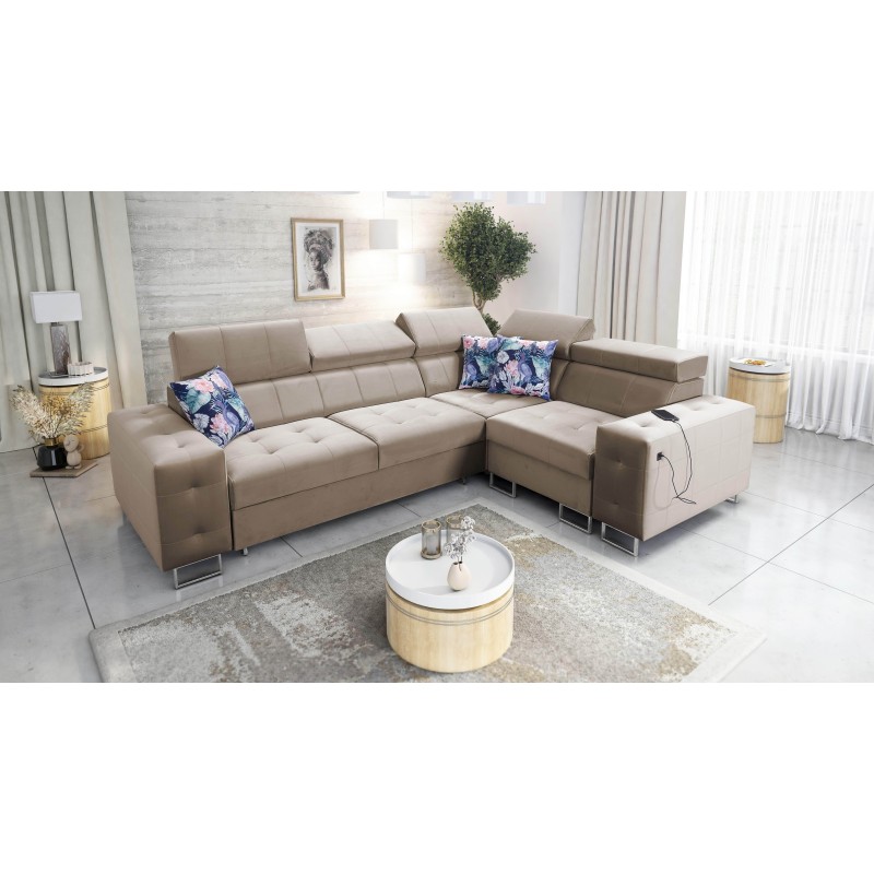 Narożnik Fusion II z funkcją spania w tkaninie Welur | Hydrofobowa, Magic Velvet 2282 | Idealny mebel do Twojego salonu