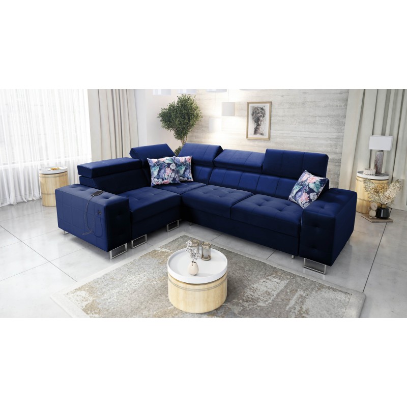 Sofá esquinero Fusion II con función de cama en tela de terciopelo | Hidrofóbico, Magic Velvet 2216 | El mueble ideal para tu sa