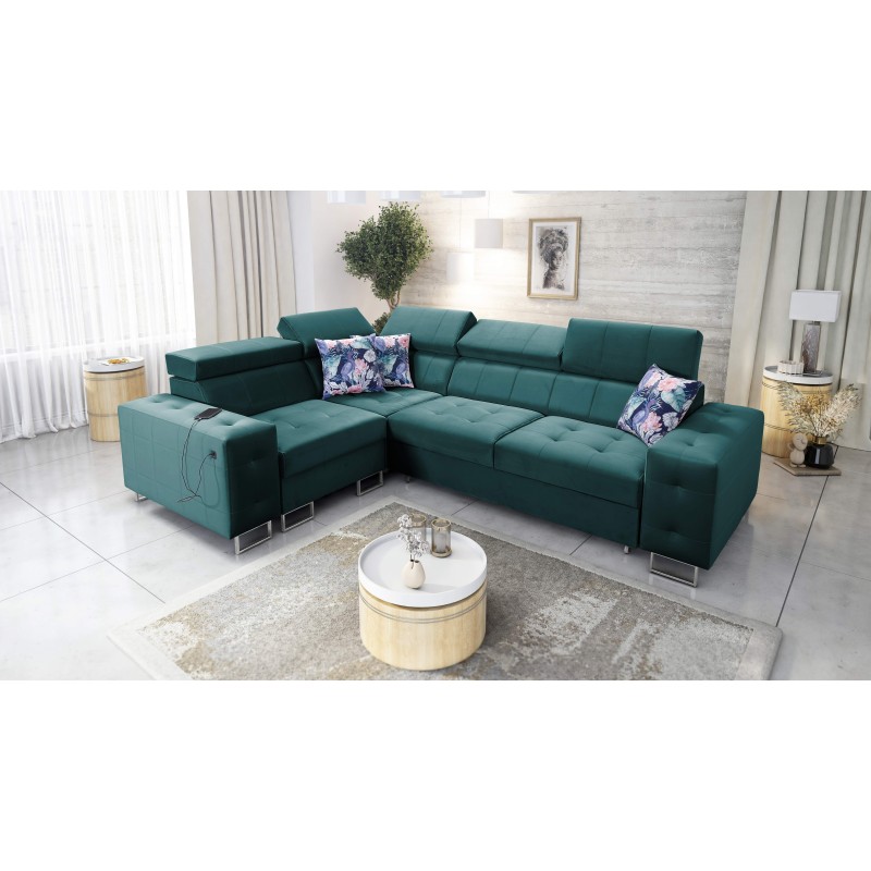 Fusion II Corner Sofa with Sleeping Function in Velour Fabric | Hydrophobic, Magic Velvet 2221 | The Perfect Furniture for Your 