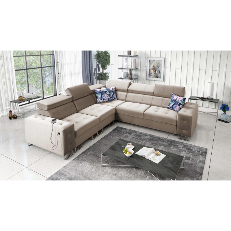 Fusion III corner sofa with quilted seat, sleeping function | [NAZWA SKLEPU]