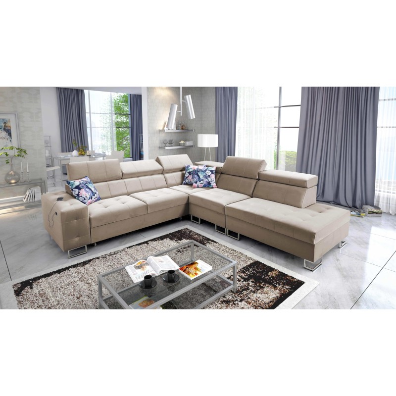 bMeta Title:/b Ecksofa Fusion IX - Gepolsterter Sitz, Schlaf-Funktion - Samtmaterial | Hydrophob, Magic Velvet 2282