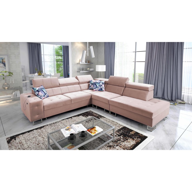 bMeta Title:/b Corner Sofa Fusion IX - Quilted Seat, Sleeping Function - Velvet Material | Hydrophobic, Magic Velvet 2264