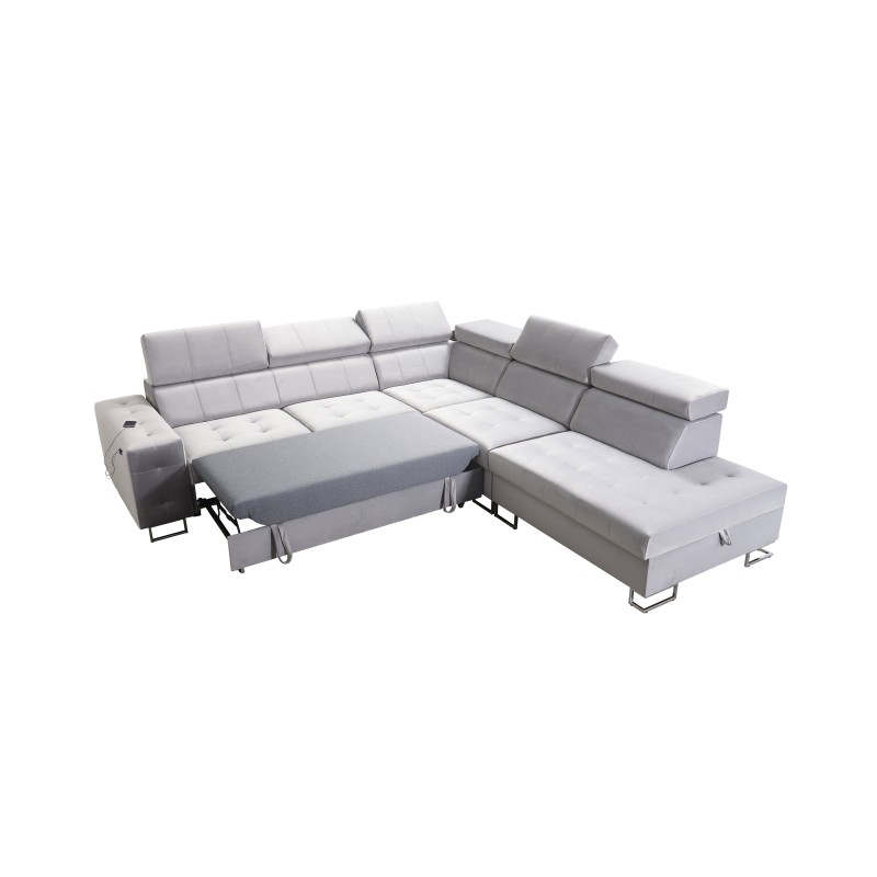 bMeta Title:/b Fusion IX Corner Sofa - Quilted Seat, Sleeping Function - Velvet Material | Hydrophobic, Magic Velvet 2299