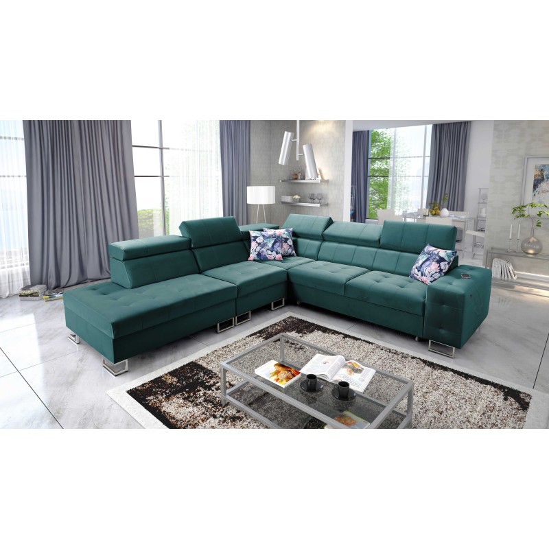 bMeta Title:/b Corner Sofa Fusion IX - Quilted Seat, Sleeping Function - Velvet Material | Hydrophobic, Magic Velvet 2221