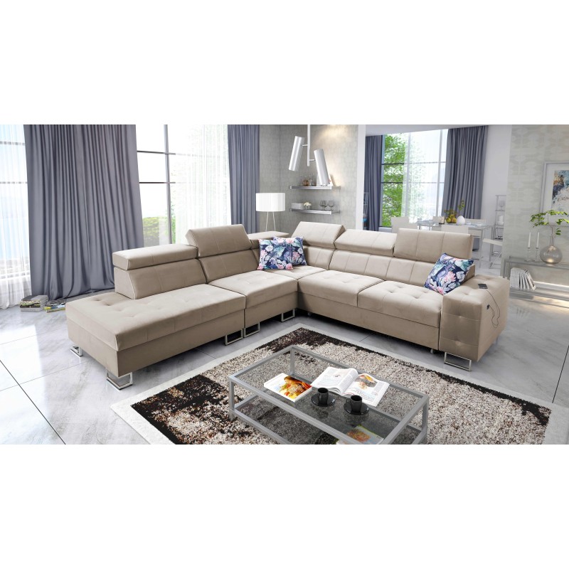 bMeta Title:/b Fusion IX Corner Sofa - Quilted Seat, Sleep Function - Velvet Material | Hydrophobic, Magic Velvet 2282