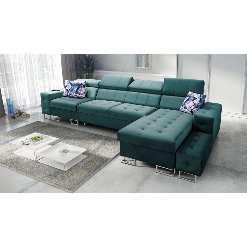 Fusion XI Corner Sofa with Quilted Seat | +Sleeping Function | Velvet | Hydrophobic, Magic Velvet 2221