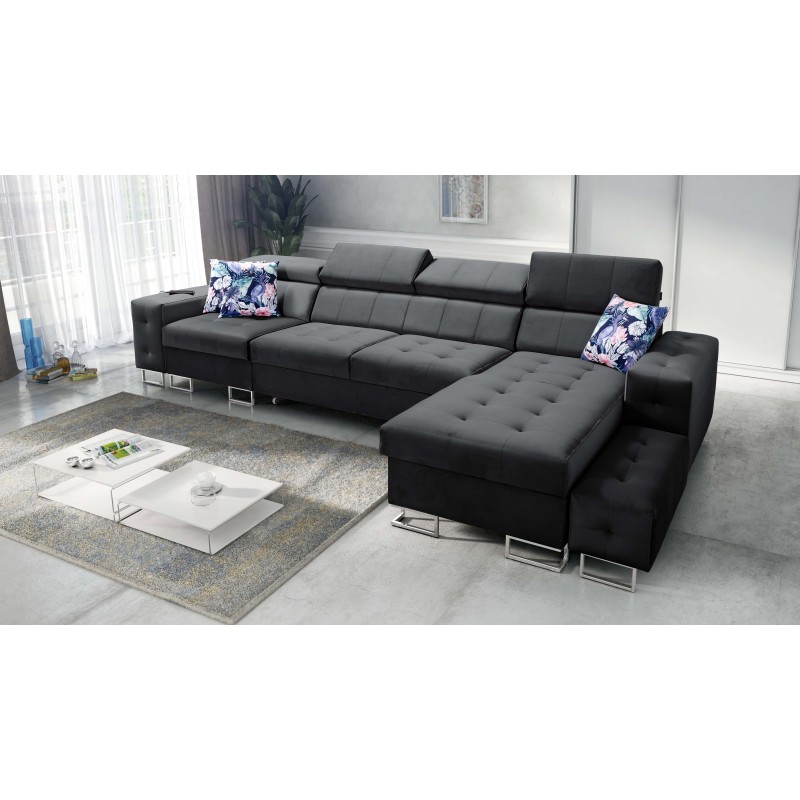 Fusion XI corner sofa with quilted seat | +Sleeping function | Velvet | Hydrophobic, Magic Velvet 2219