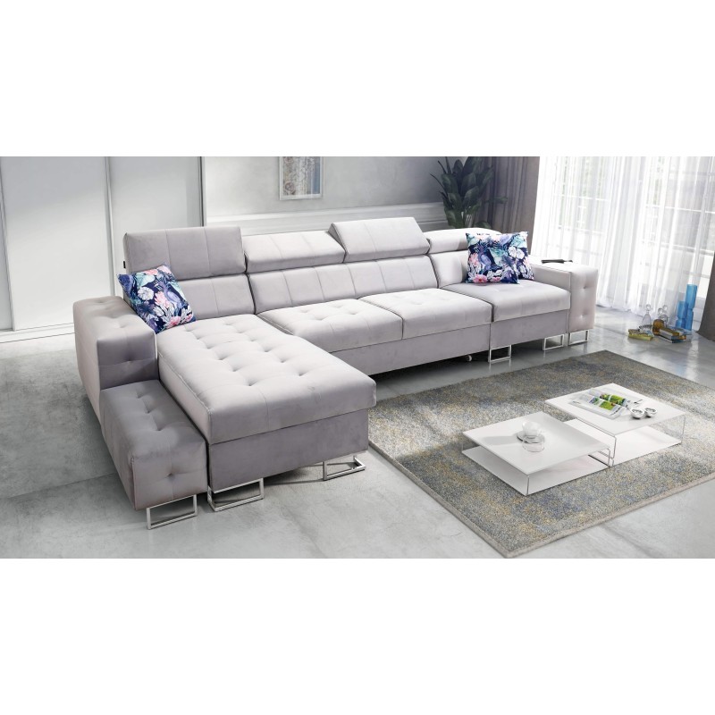 Fusion XI Corner Sofa with Quilted Seat | +Sleeping Function | Velvet | Hydrophobic, Magic Velvet 2282